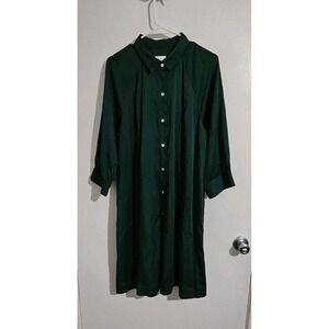 J Jill Shirt Dress Womens Large Green  Button Up Casual Preppy Tencel Minimalist